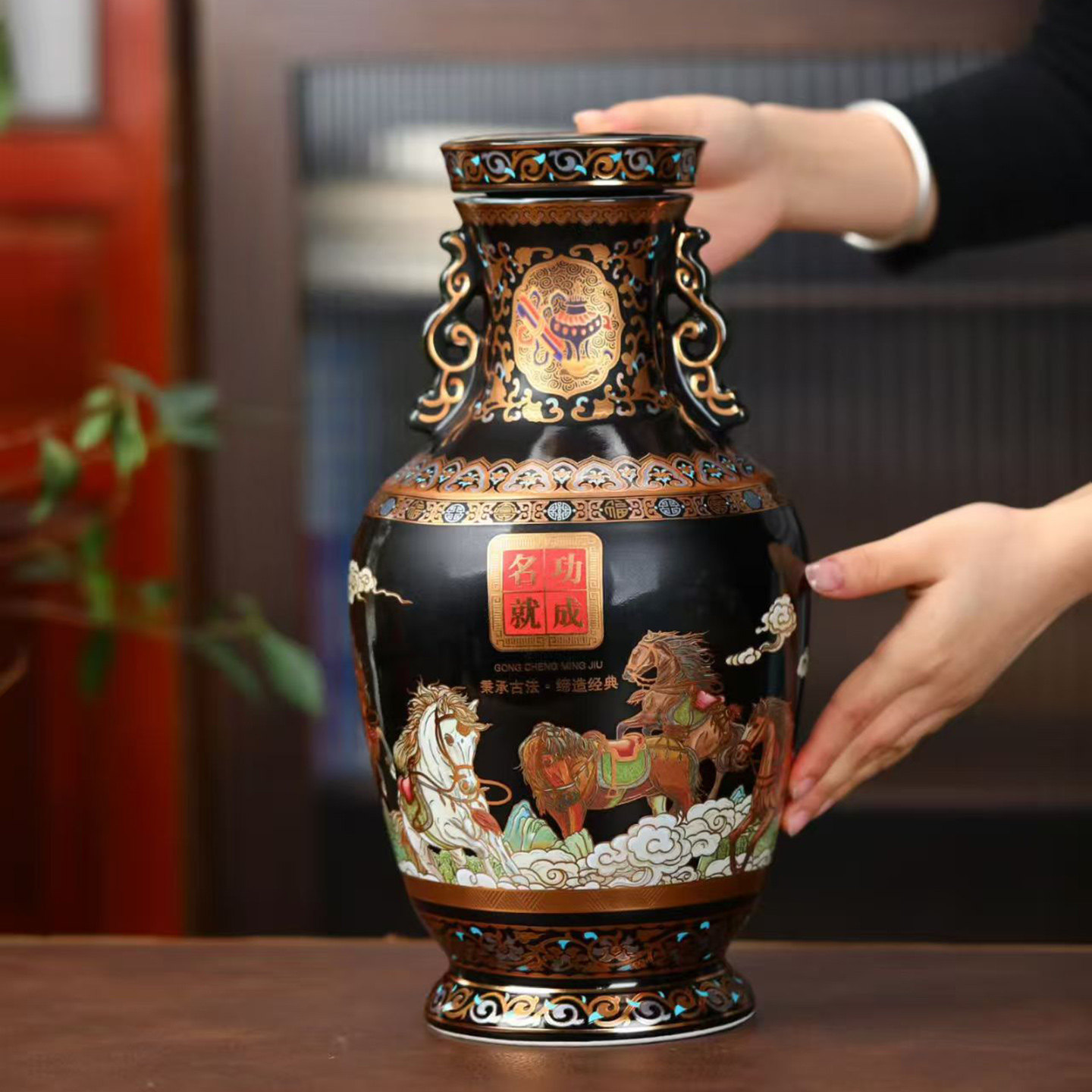 景德镇陶瓷复古双耳黑釉空酒瓶3斤5斤装家用密封酒壶酒罐散装酒坛