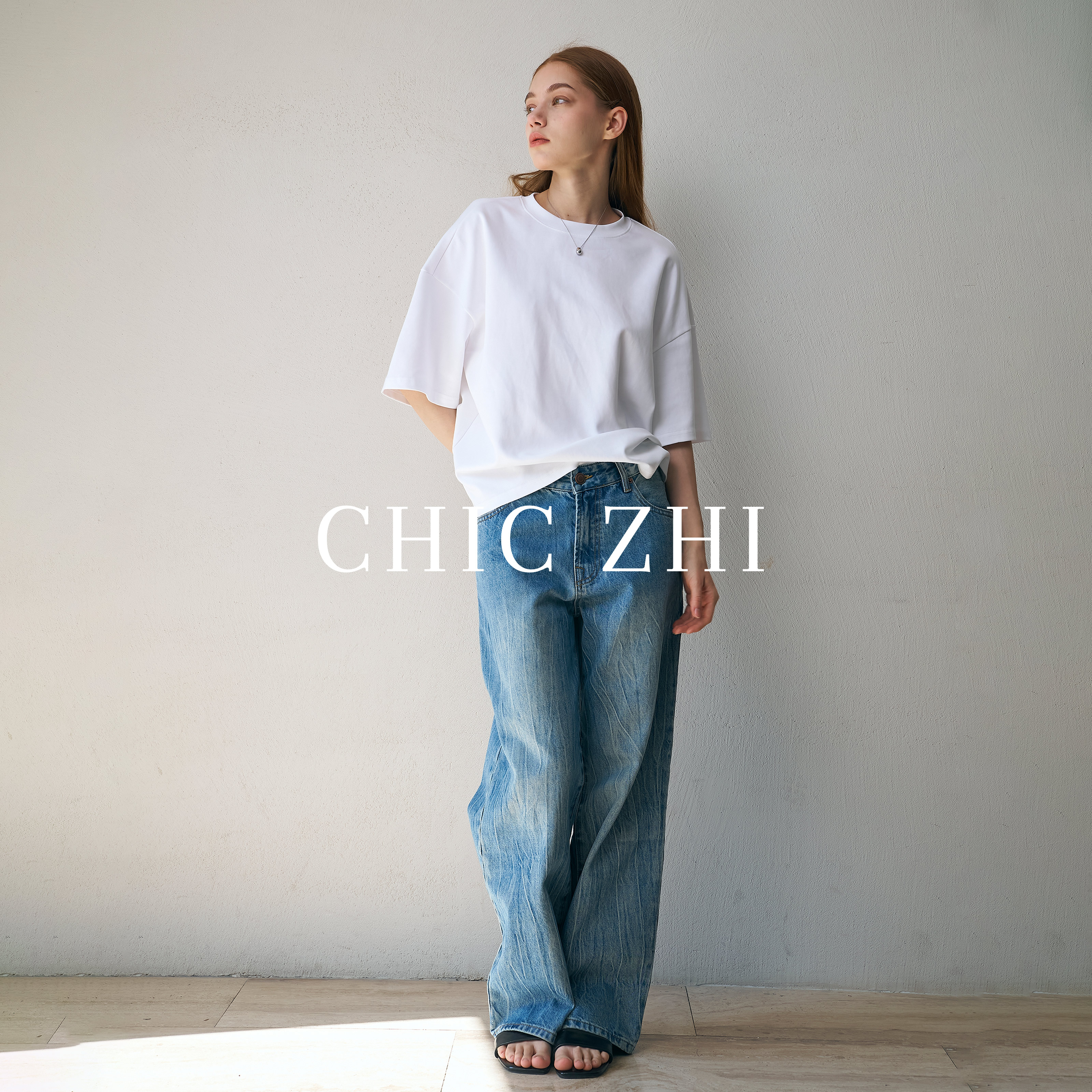 CHIC ZHI夏款宽松休闲短袖T恤白色松弛感SUPIMA匹马棉中袖上衣女