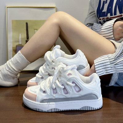 校园风厚底滑板面包鞋春季薄款