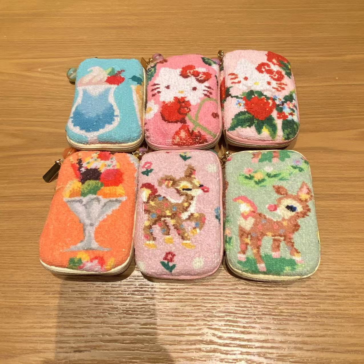 FL手作毛巾包钥匙收纳包绿鹿粉鹿零钱包卡包Kitty樱桃草莓包中包