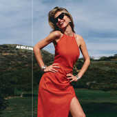 ref法式 小众收腰开衩棉麻挂脖红色连衣裙子性感气质显瘦包臀长裙