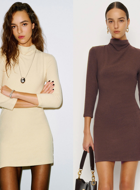 ref法式设计感小众半高领长袖针织连衣裙女高级感气质通勤裙子秋