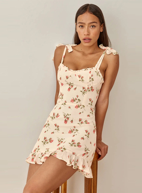 reformatio法式绑带碎花吊带连衣裙子女小个子气质度假裙名星同款