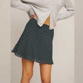 reformation黑色波点殷桃碎花高腰包臀半身裙子女夏季 百搭a字短裙