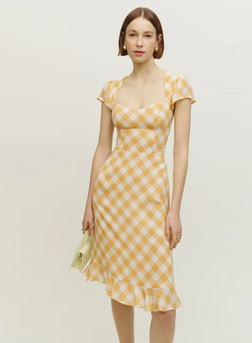 refor法式碎花收腰显瘦小众设计高级感连衣裙子女夏露背中长裙