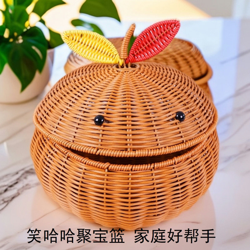 创意橘子带盖储物罐水果零食篮图片