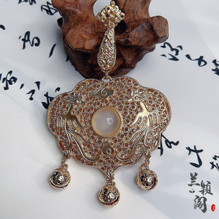 原创汉服配饰霞帔坠双面镂空桃心凤凰花纹霞帔坠明制宋制霞帔挂饰