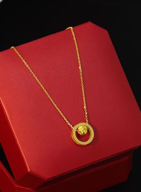 时来运转猫眼转运珠项链18k金圆环锁骨吊坠不掉色轻奢小众网红女