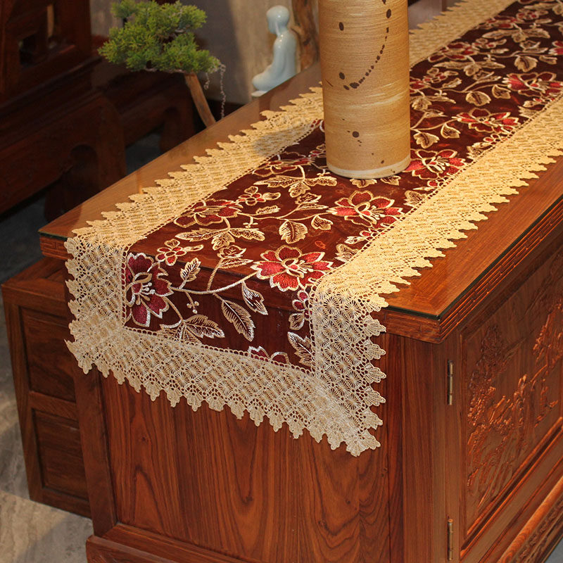 欧式蕾丝刺绣布艺长条茶几电视柜鞋柜五斗柜盖布桌布桌旗美式轻奢