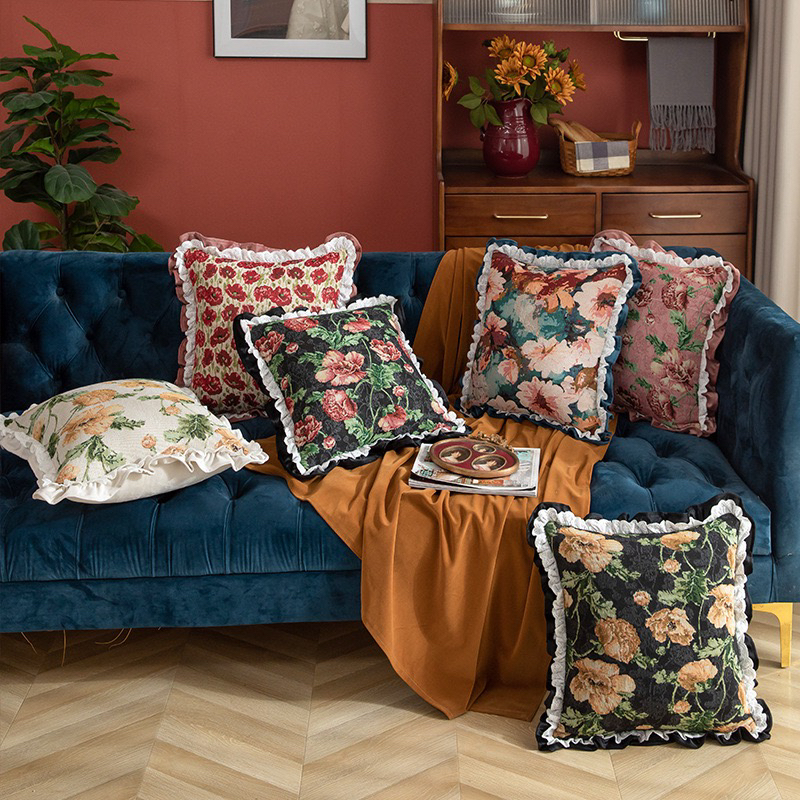 美式复古田园风提花彩色沙发抱枕床头客厅靠枕椅子汽车靠垫可拆洗