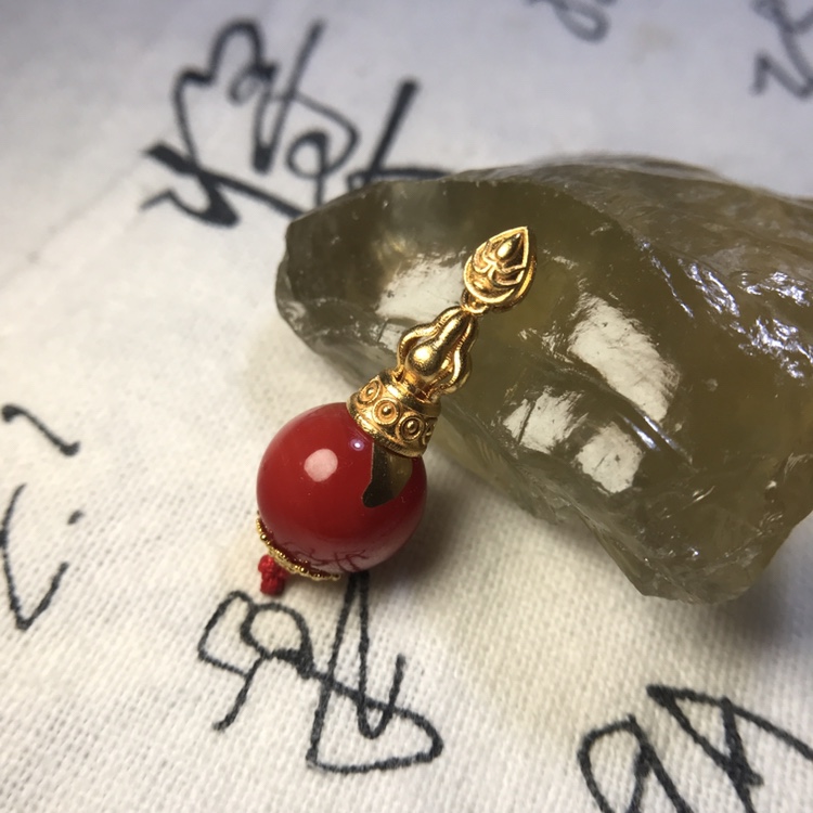 【藏式首饰Vajra多吉】18K金错金圆珠吊坠莲花底座金刚杵扣头