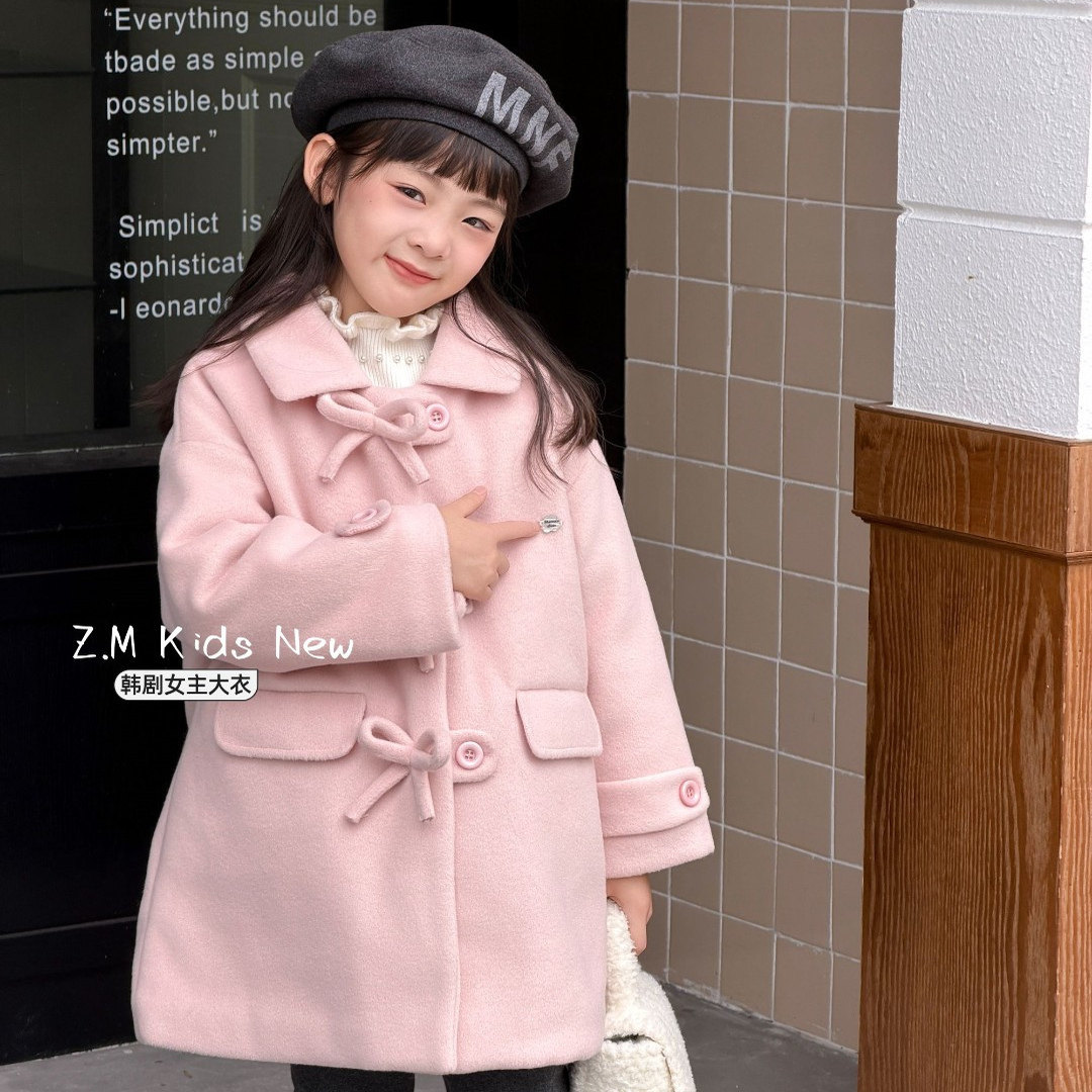 【韩剧女主】2025冬季女童夹棉外套新年服中大童加厚呢大衣