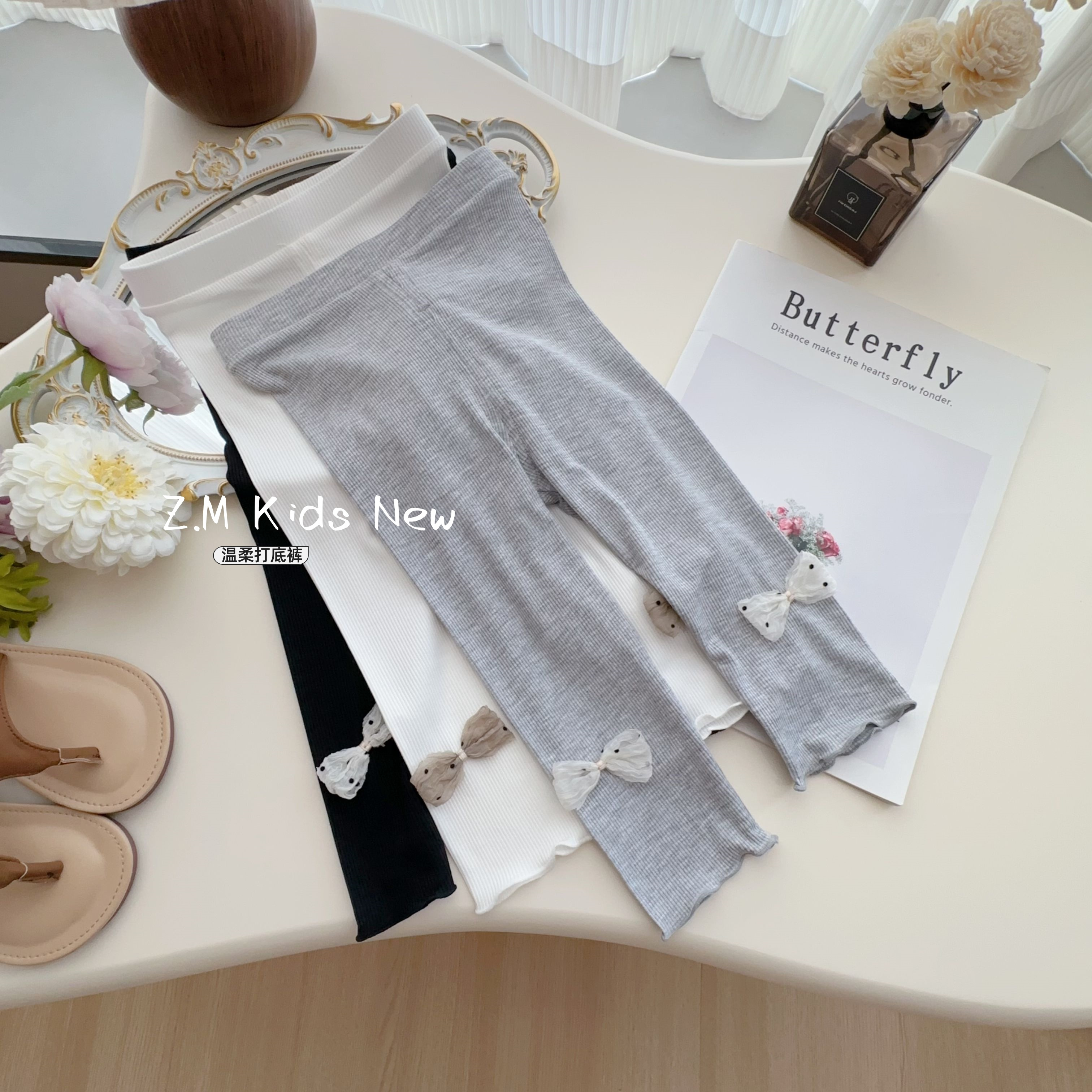 【温柔】2025夏季儿童休闲裤波点裤子蝴蝶结七分薄款女童打底裤