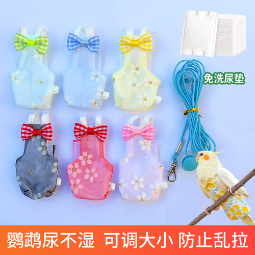 鹦鹉尿不湿蕾丝薄款牡丹金太阳鹦鹉衣服尿片粪兜立体鸟蓝色放飞绳