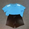 Single Hook Small Strip, Short-Sleeved Light Blue + Single Hook Quarter Pants