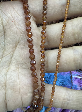 天然橙色石榴石 2-3-4mm刻面切面小圆珠串珠散珠 diy手工饰品配件