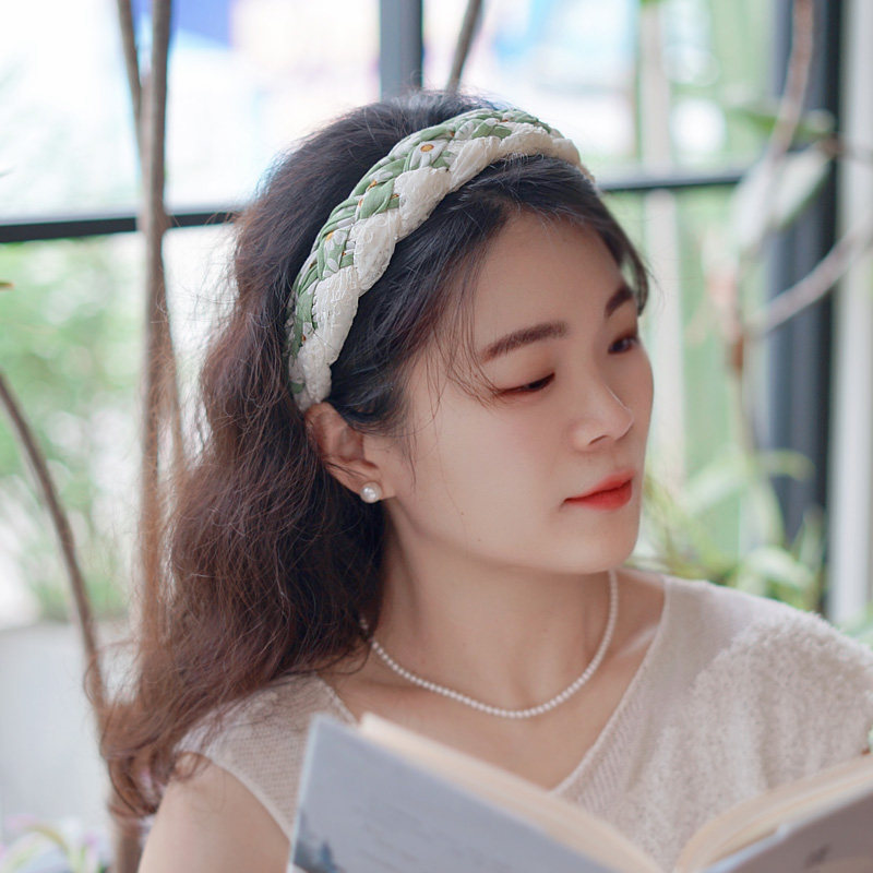 时尚小清新蕾丝小雏菊碎花高颅顶发箍女款外出百搭韩式麻花头箍