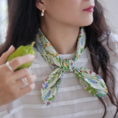 日系文艺森系穿搭莫奈花园碎花小领巾系脖多用途发带丝巾包包绑带