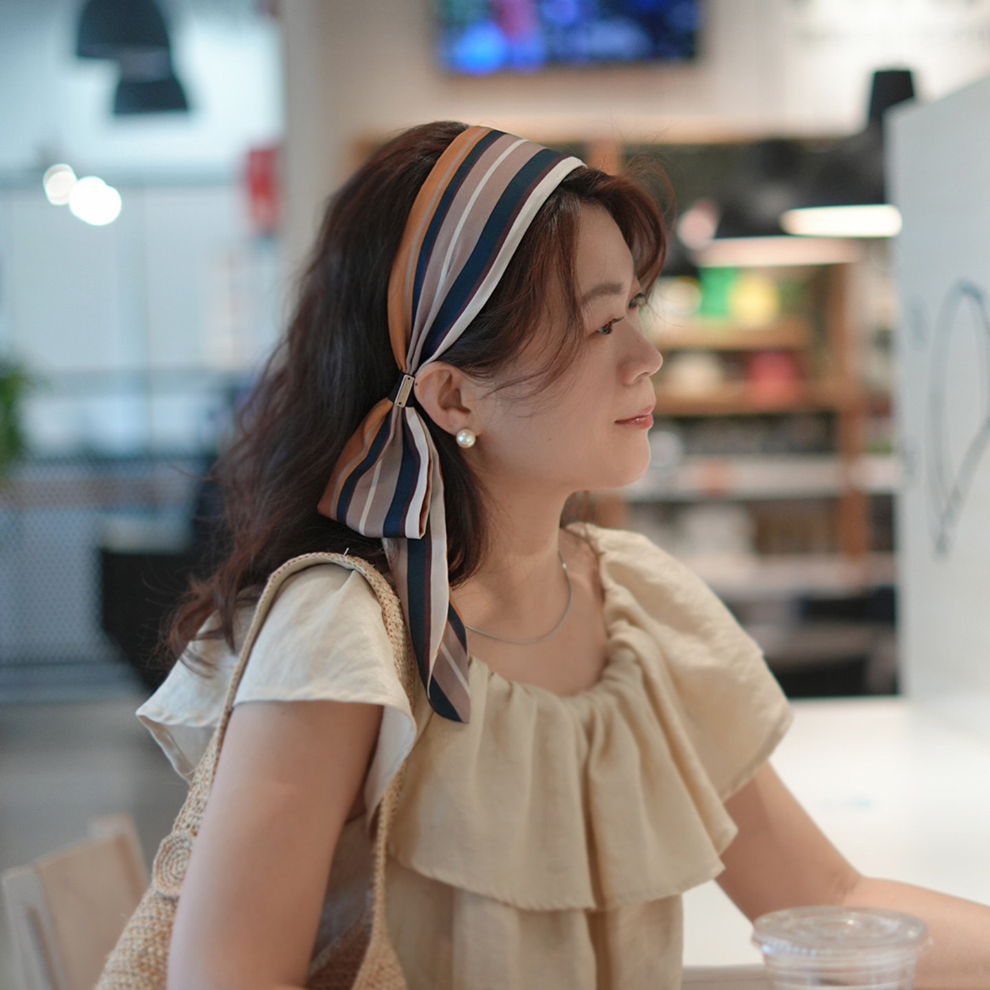 海边度假丽江新疆旅游穿搭复古民族风高级感宽边条纹飘带发箍女