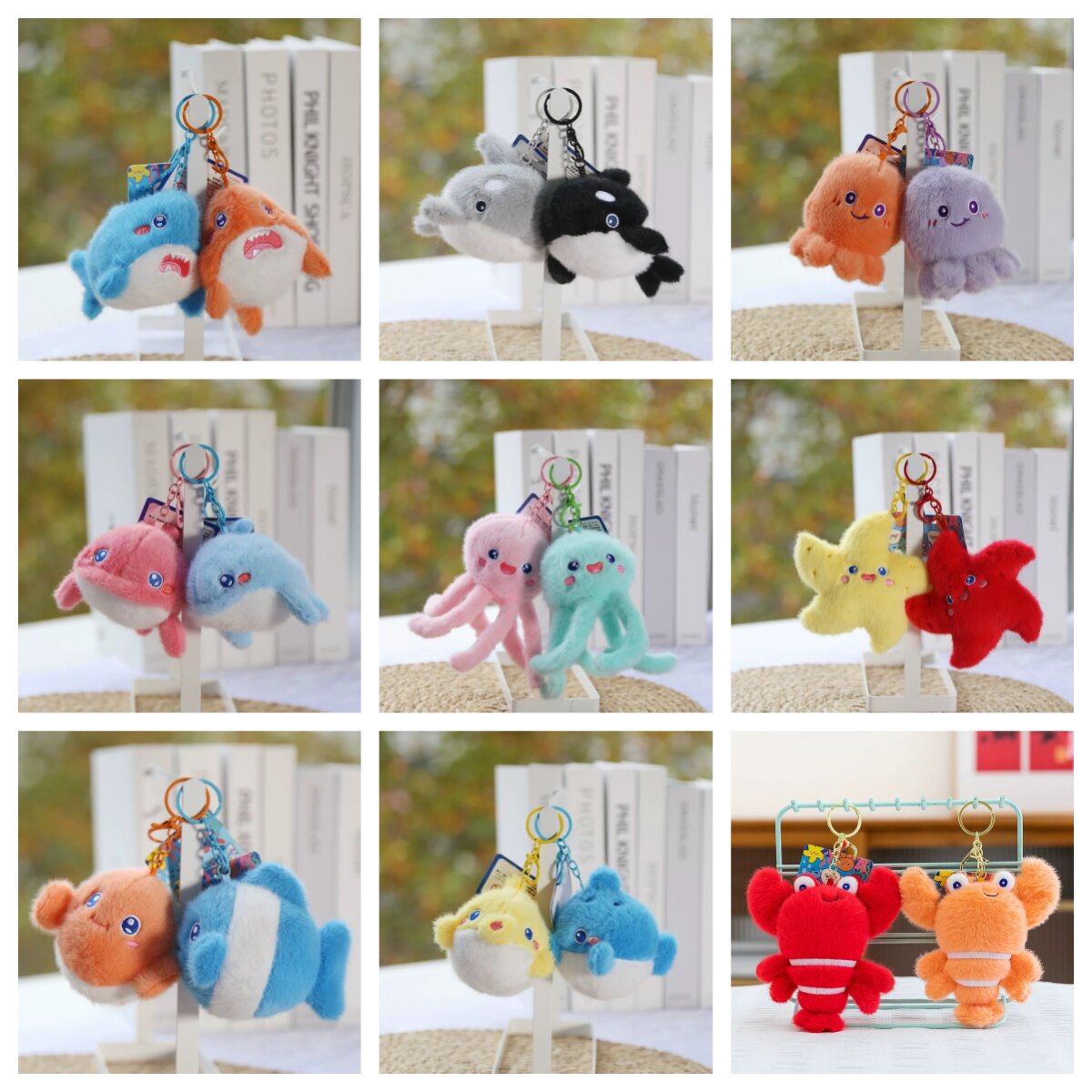 新款可爱海洋生物毛绒公仔小型龙虾乌龟螃蟹挂件钥匙扣河豚布娃娃