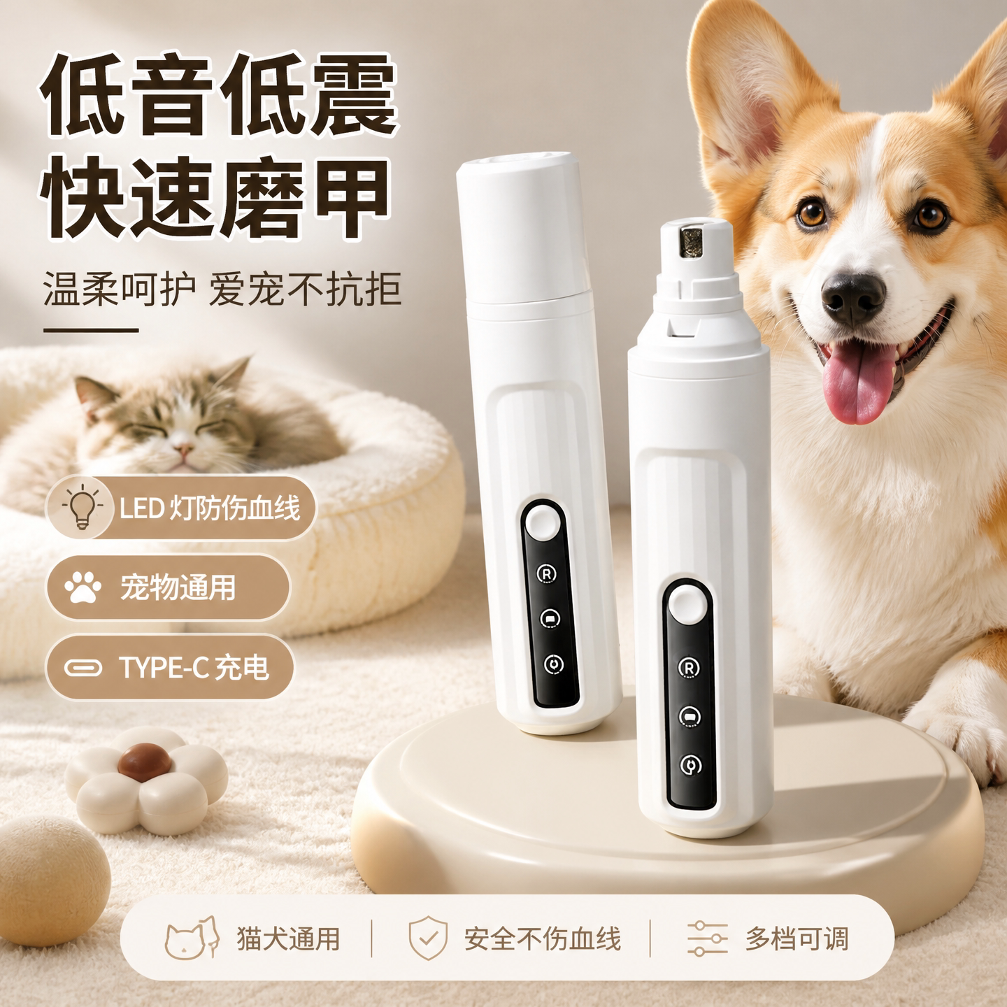 宠物磨甲器狗狗电动剪指甲神器小型犬猫咪打磨指甲钳照血线磨甲器