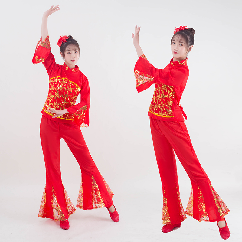 秧歌舞演出服装新款套装广场舞扭秧歌衣服东北秧歌队腰鼓舞舞蹈裙