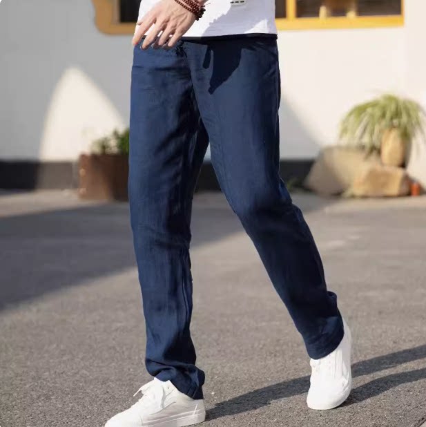 thumbnail for Linen trousers extended length 120c tall men's hemp slacks breathable suit pants straight leg plus size summer