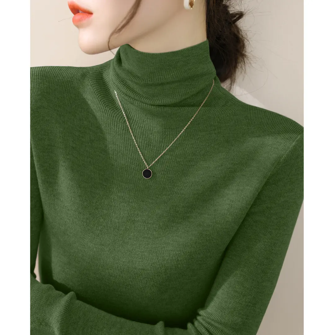 韩诗顿服饰秋冬高级绿色堆堆领内搭针织打底衫毛衣女通勤慵懒上衣,女装/女士精品,毛衣,淘宝优惠券,粉丝福利购,淘宝优惠卷