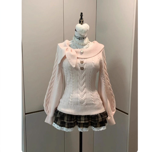 现货速发绵绵猫日系古早风萌萌兔耳朵套头毛衣女秋冬收腰修身上衣