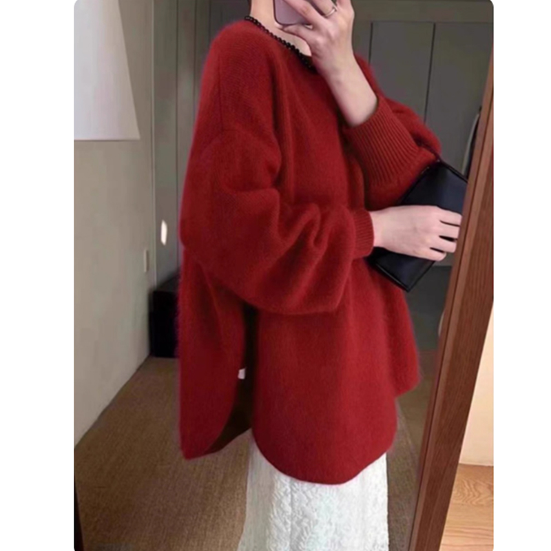 欧货浣熊绒毛衣女2025新款冬季韩系慵懒风高级感奶呼呼软糯针织衫