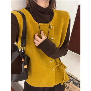 潮 欧货女装 侧边系带毛针织马甲背心两件套女欧洲站2025秋装 新款