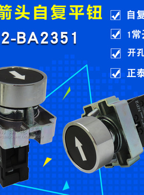 正泰 金属平头 带箭头上下按钮 NP2-BA2351 黑色自复位平钮 1常开