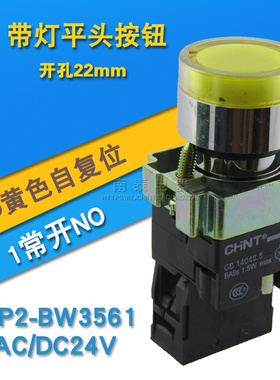 正品 正泰开关 NP2-BW3561（金属头）带灯按钮1常开 黄色LED 24V