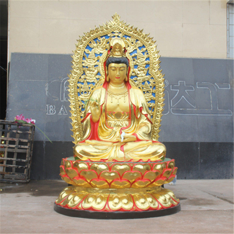 厂家直销树脂佛像观音菩萨坐莲花观音菩萨2米高带背光观世音菩萨