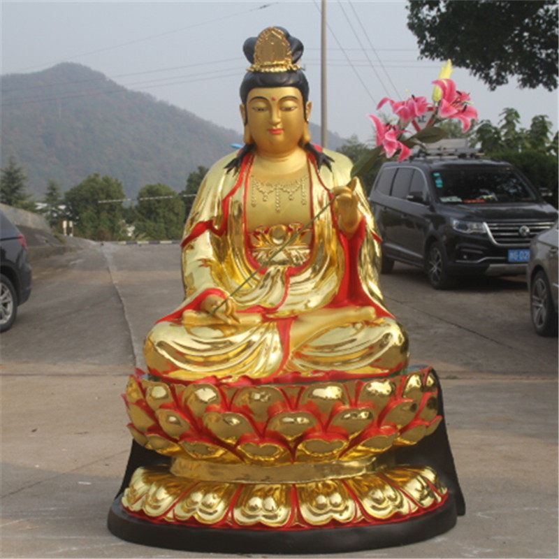 树脂玻璃钢贴金佛像1米6坐莲花大势至寺庙彩绘大势至菩萨西方三圣