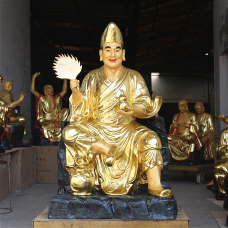 树脂寺庙佛像  鎏金彩绘1米1济公佛像 贴金彩绘济公佛 寺庙佛像
