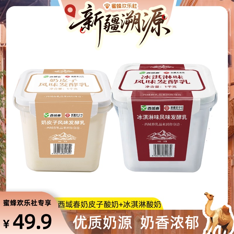 【新疆溯源零食节】新疆西域春冰淇淋酸奶奶皮子酸奶1kg*2桶