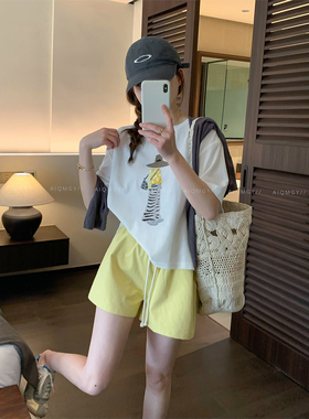 爱情魔鬼鱼 白色短袖圆领印花T恤女2026夏季新款宽松显瘦时尚上衣