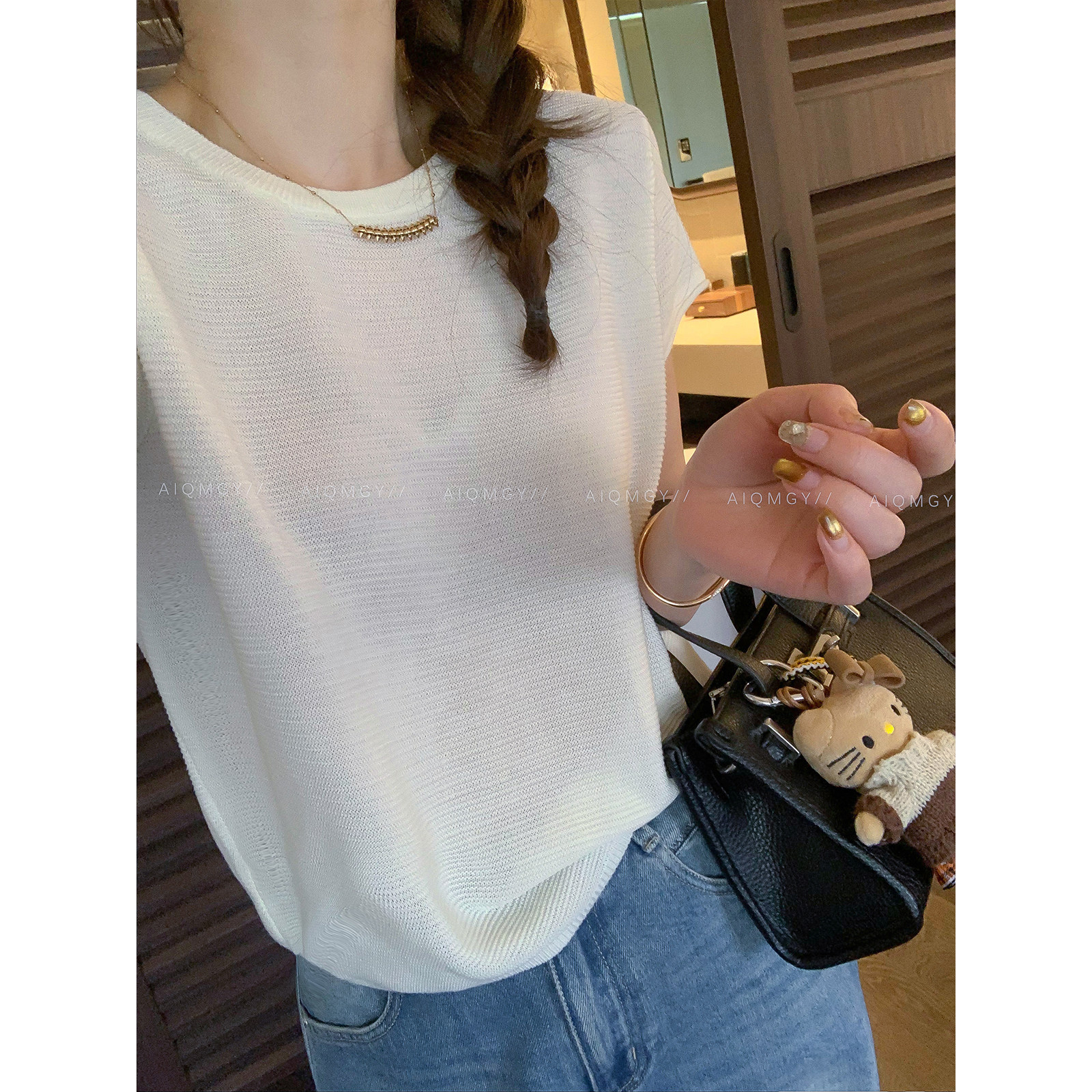 爱情魔鬼鱼 纯色短袖天丝针织衫女2026夏季新款简约百搭宽松上衣