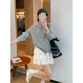 休闲运动上衣 新款 爱情魔鬼鱼 灰色条纹韩系拉链外套女2026年春季