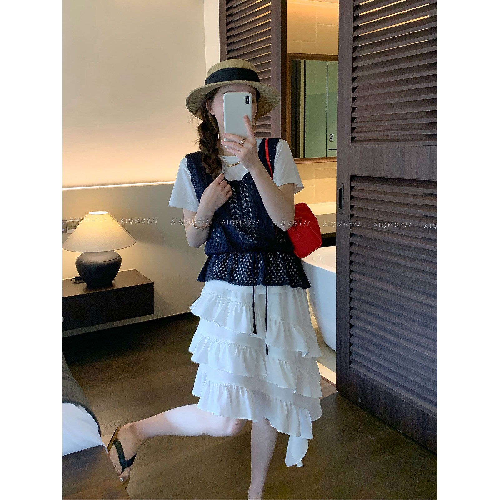 爱情魔鬼鱼 时尚两件套装女2026夏季新款短袖T恤上衣针织镂空马甲