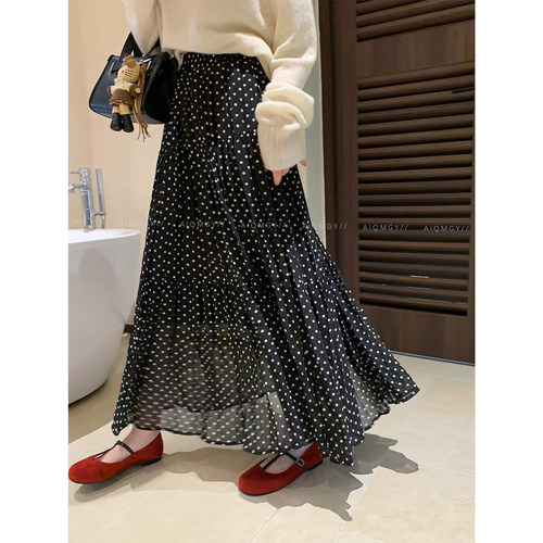 爱情魔鬼鱼黑色波点半身裙长裙
