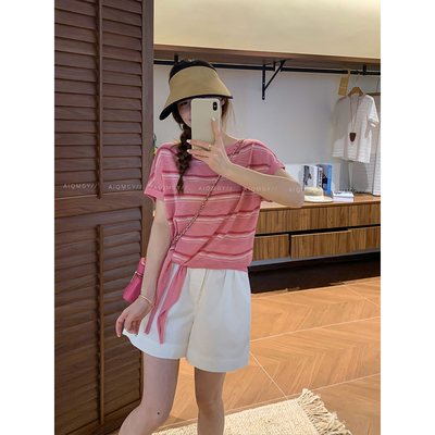 爱情魔鬼鱼条纹短袖针织T恤女