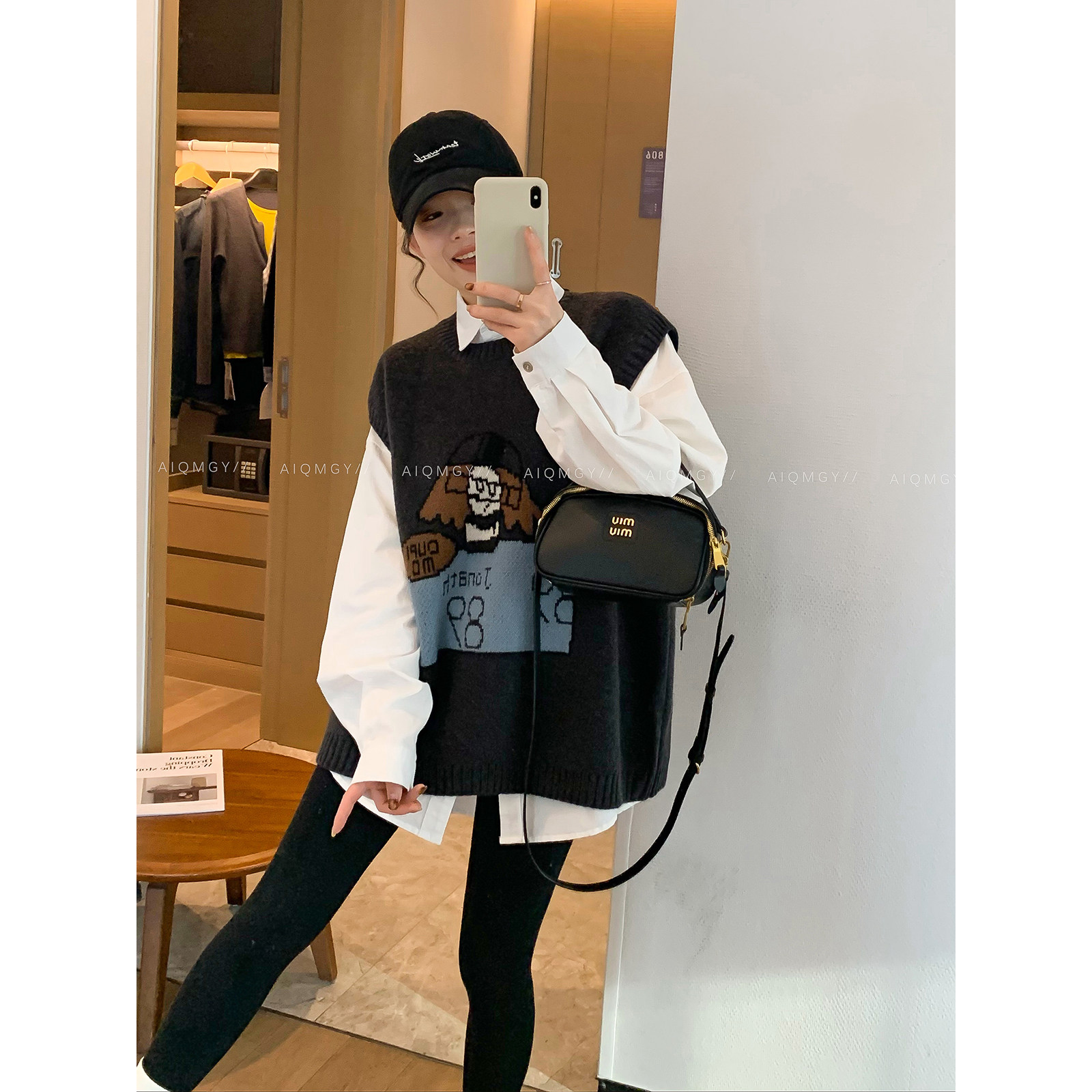 爱情魔鬼鱼 卡通圆领针织马甲女2025年冬季新款宽松百搭外穿上衣