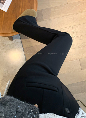 爱情魔鬼鱼 黑色加绒微喇休闲裤女2025冬季新款高腰修身显瘦长裤