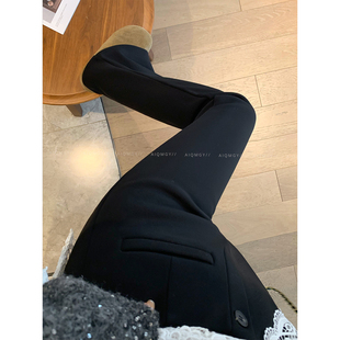 爱情魔鬼鱼 黑色加绒微喇休闲裤女2025冬季新款高腰修身显瘦长裤