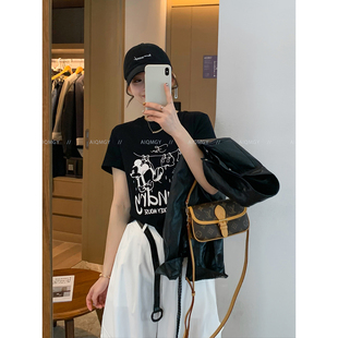 时尚 爱情魔鬼鱼 新款 圆领卡通印花T恤女2026春季 减龄百搭上衣 短袖