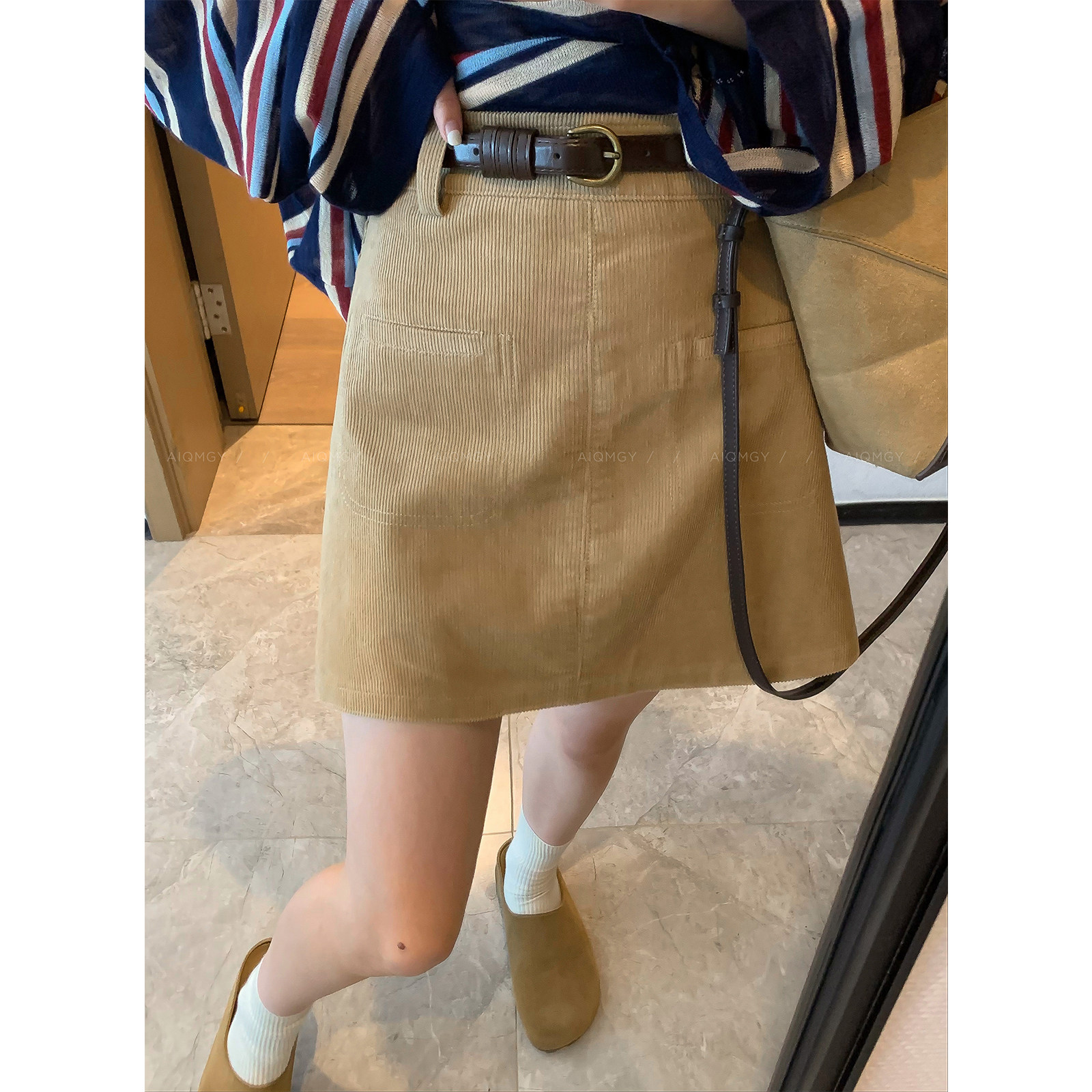 爱情魔鬼鱼 卡其色复古灯芯绒半身裙女2025秋冬新款高腰A字短裙子,女装/女士精品,半身裙,淘宝优惠券,粉丝福利购,淘宝优惠卷