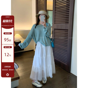 爱情魔鬼鱼 长袖一字领亮丝毛衣女2026春季新款宽松套头针织上衣