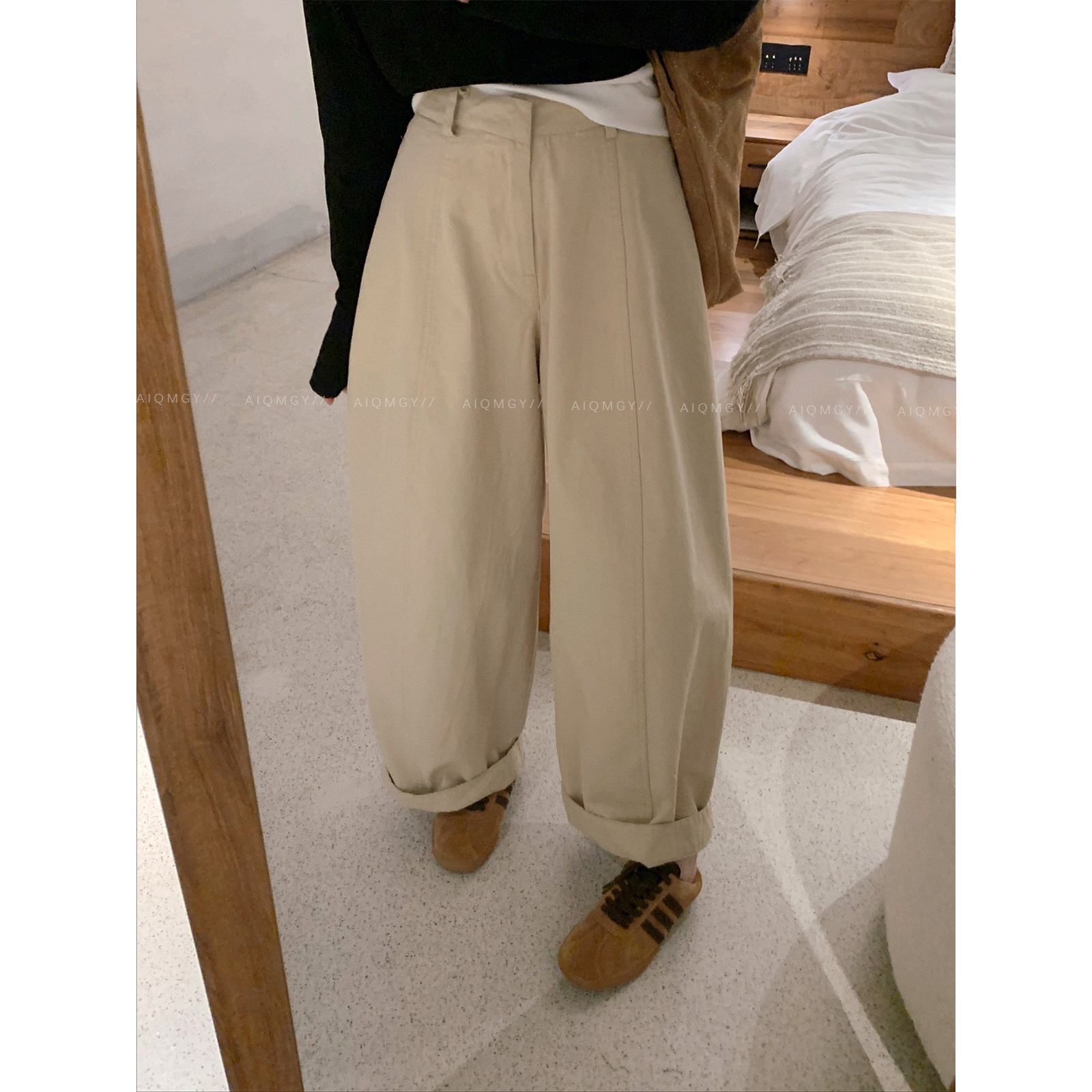 爱情魔鬼鱼 杏色高腰显瘦直筒休闲裤女2025秋冬新款宽松阔腿长裤,女装/女士精品,休闲裤,淘宝优惠券,粉丝福利购,淘宝优惠卷